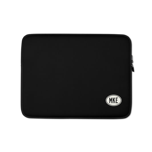 Unique Travel Gift Laptop Sleeve - White Oval • MKE Milwaukee • YHM Designs - Image 01
