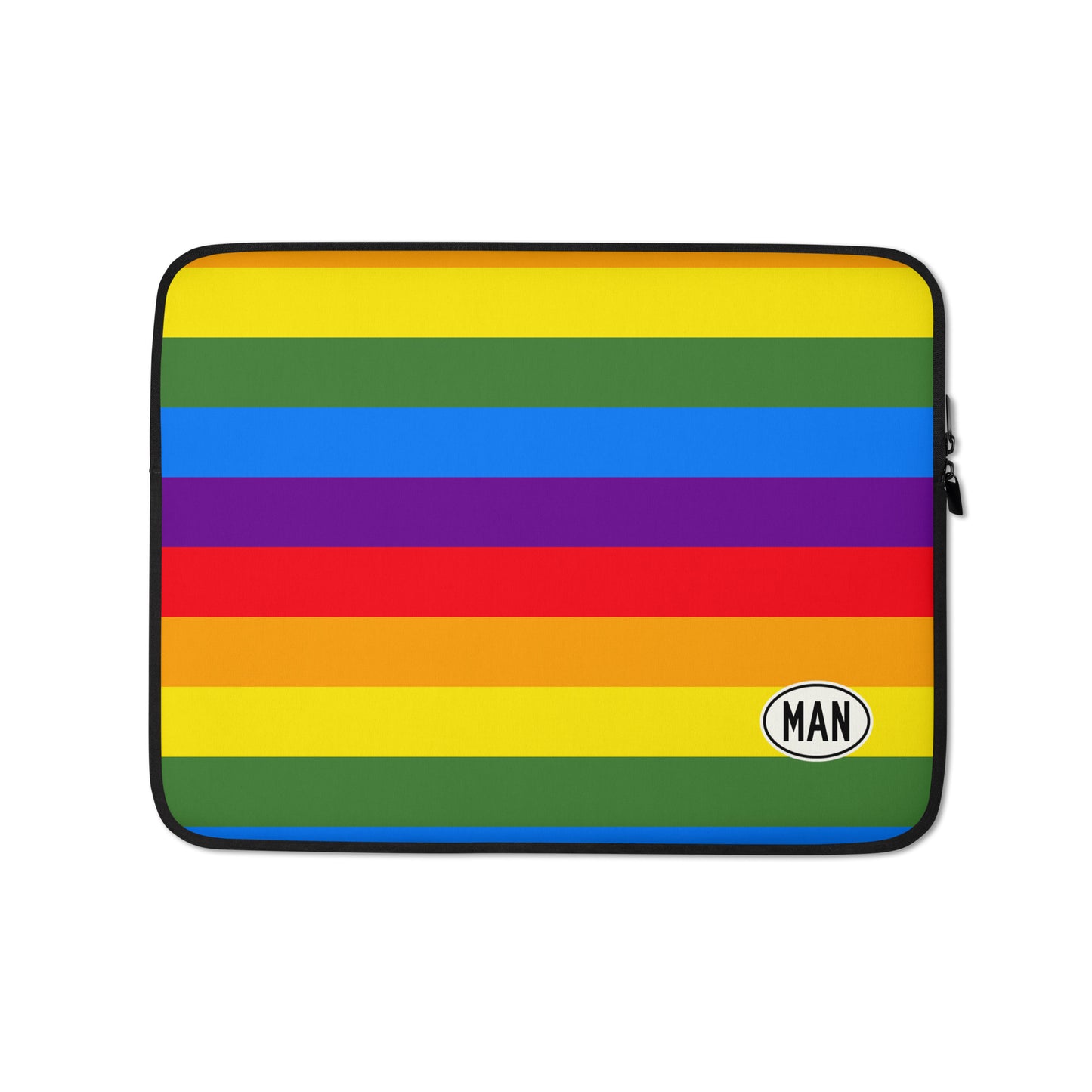 MAN Manchester Laptop Sleeve • Oval Car Sticker Design - Rainbow Colours • YHM Designs - Image 01