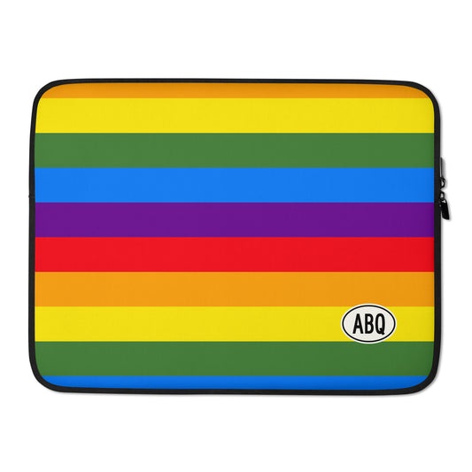 ABQ Albuquerque Laptop Sleeve • Oval Car Sticker Design - Rainbow Colours • YHM Designs - Image 02