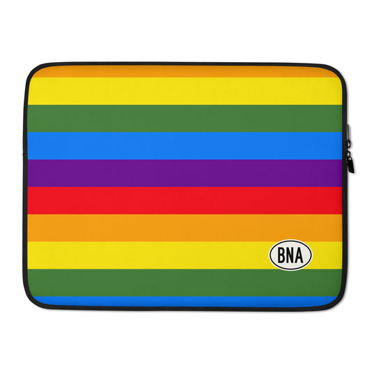 BNA Nashville Laptop Sleeve • Oval Car Sticker Design - Rainbow Colours • YHM Designs - Image 02
