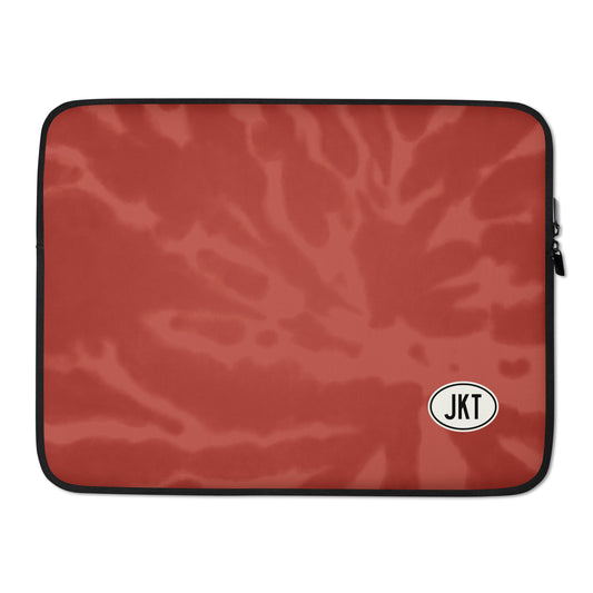 JKT Jakarta Laptop Sleeve • Oval Car Sticker Design - Red Tie-Dye • YHM Designs - Image 02