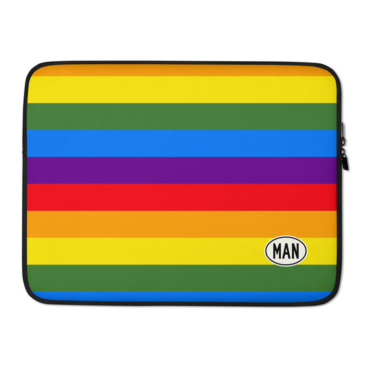 MAN Manchester Laptop Sleeve • Oval Car Sticker Design - Rainbow Colours • YHM Designs - Image 02
