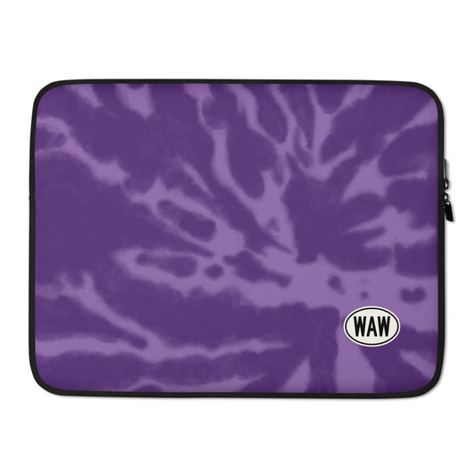 WAW Warsaw Laptop Sleeve • Oval Car Sticker Design - Purple Tie-Dye • YHM Designs - Image 02
