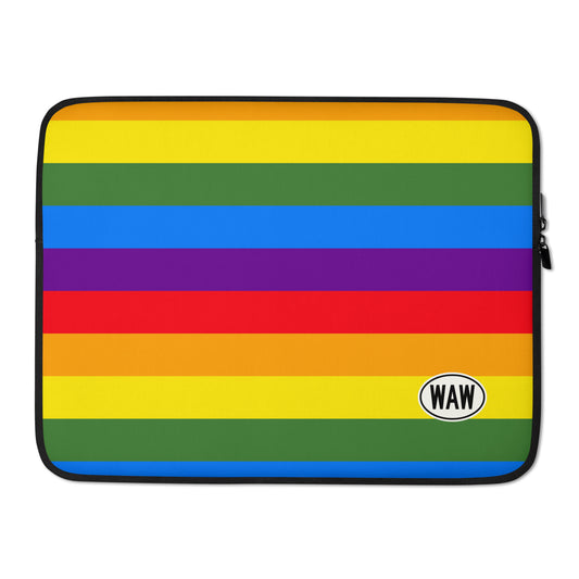 WAW Warsaw Laptop Sleeve • Oval Car Sticker Design - Rainbow Colours • YHM Designs - Image 02