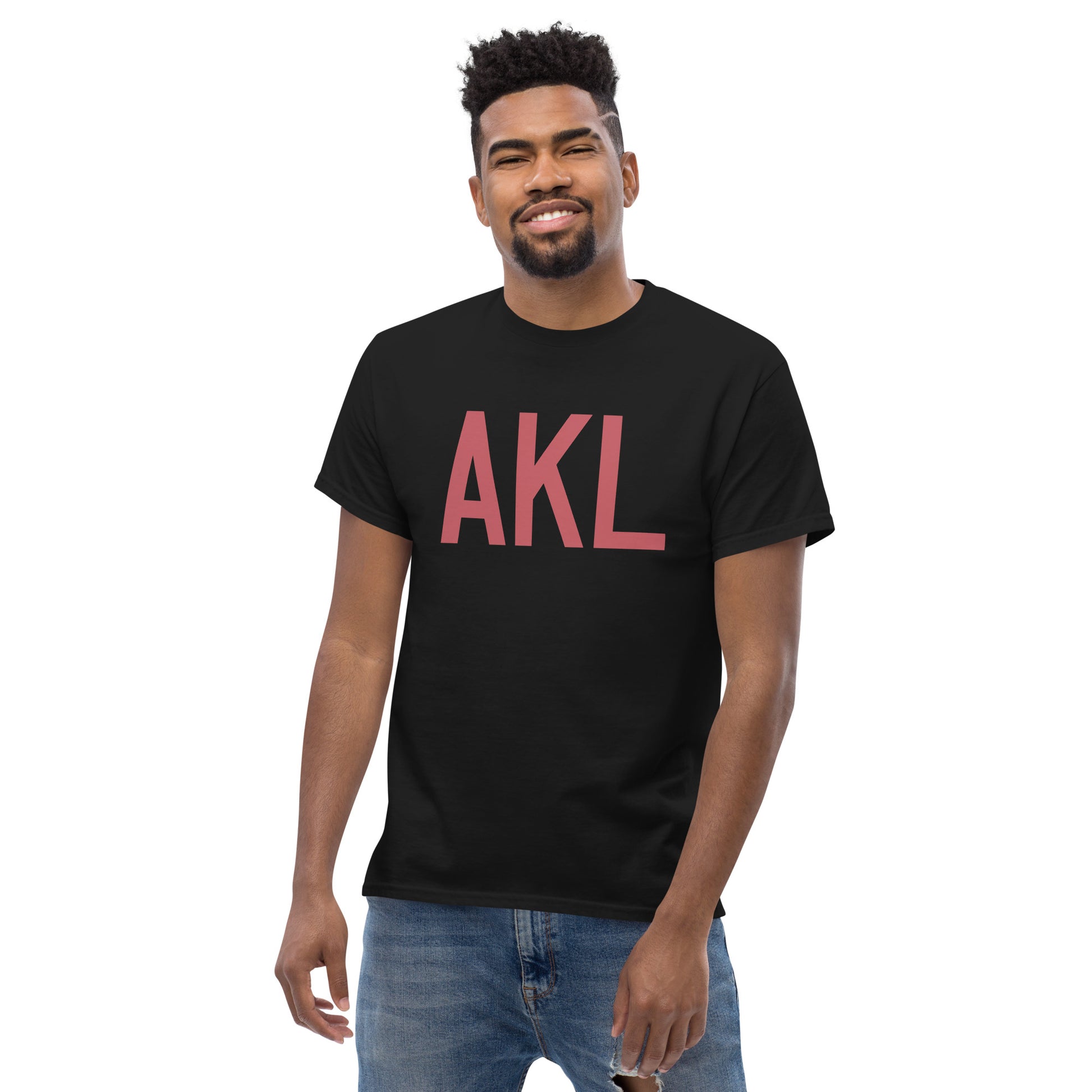 AKL Auckland Men's T-Shirt • Air Force Lettering in Deep Pink • YHM Designs - Image 06