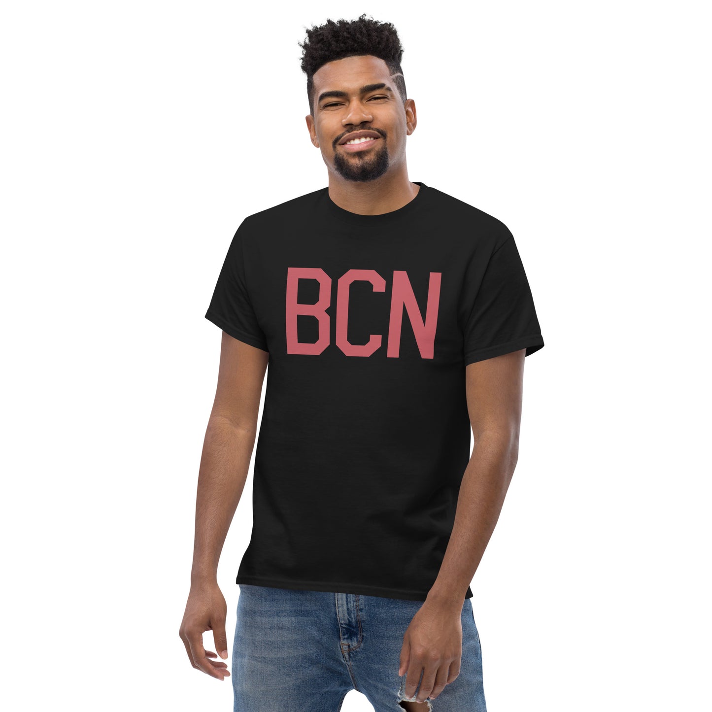 BCN Barcelona Men's T-Shirt • Air Force Lettering in Deep Pink • YHM Designs - Image 06