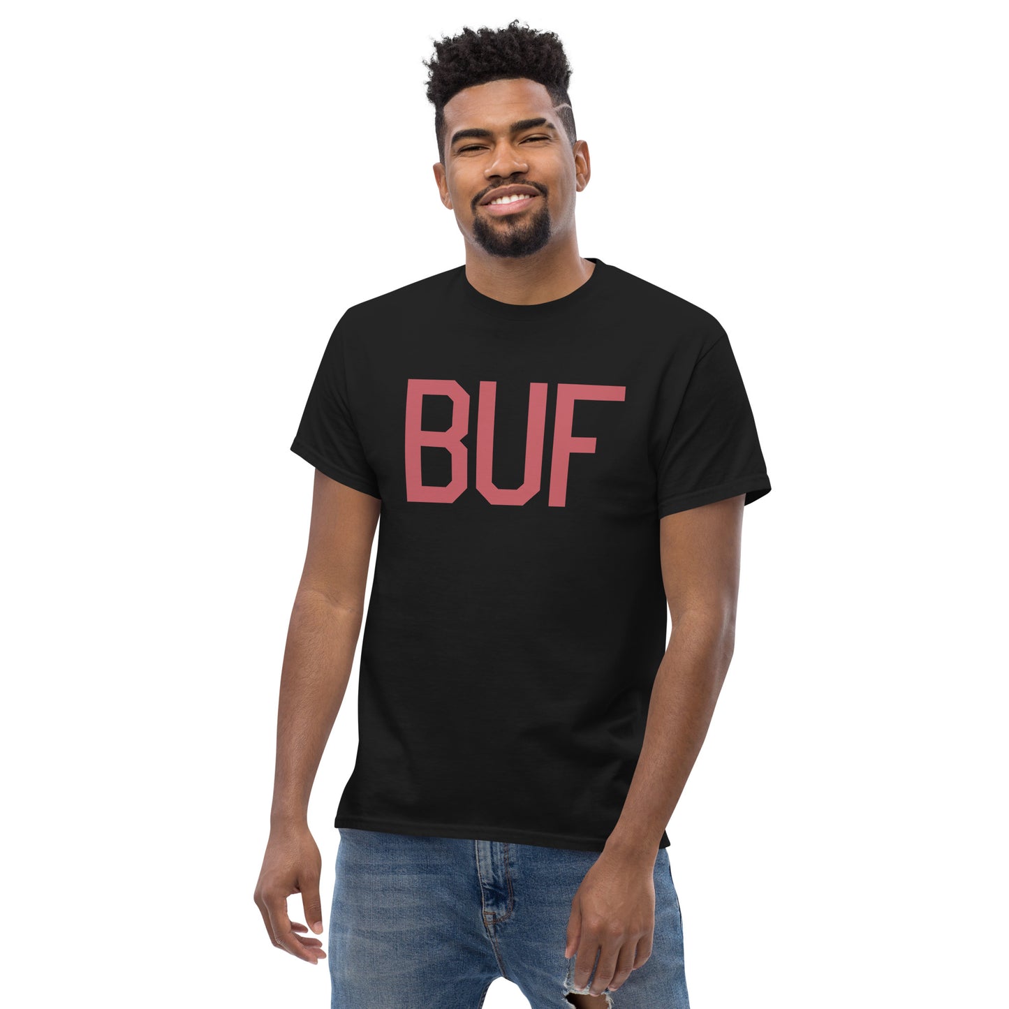 Aviation Enthusiast Men's Tee - Deep Pink Graphic • BUF Buffalo • YHM Designs - Image 06