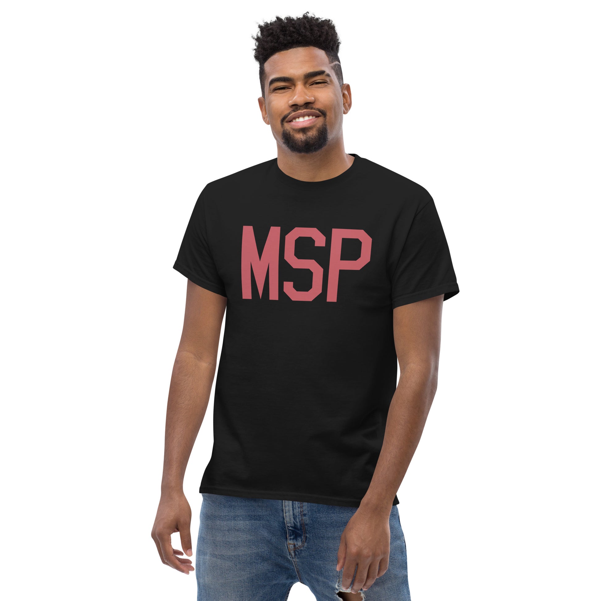 MSP Minneapolis Men's T-Shirt • Air Force Lettering in Deep Pink • YHM Designs - Image 06