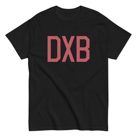 DXB Dubai Men's T-Shirt • Air Force Lettering in Deep Pink • YHM Designs - Image 02