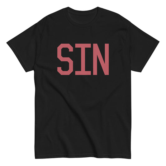 SIN Singapore Men's T-Shirt • Air Force Lettering in Deep Pink • YHM Designs - Image 02