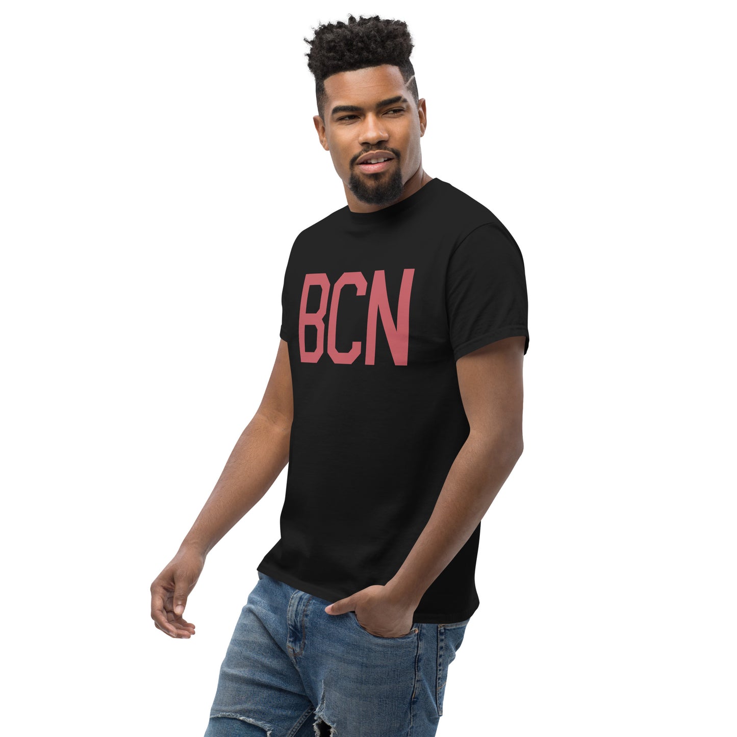 BCN Barcelona Men's T-Shirt • Air Force Lettering in Deep Pink • YHM Designs - Image 07