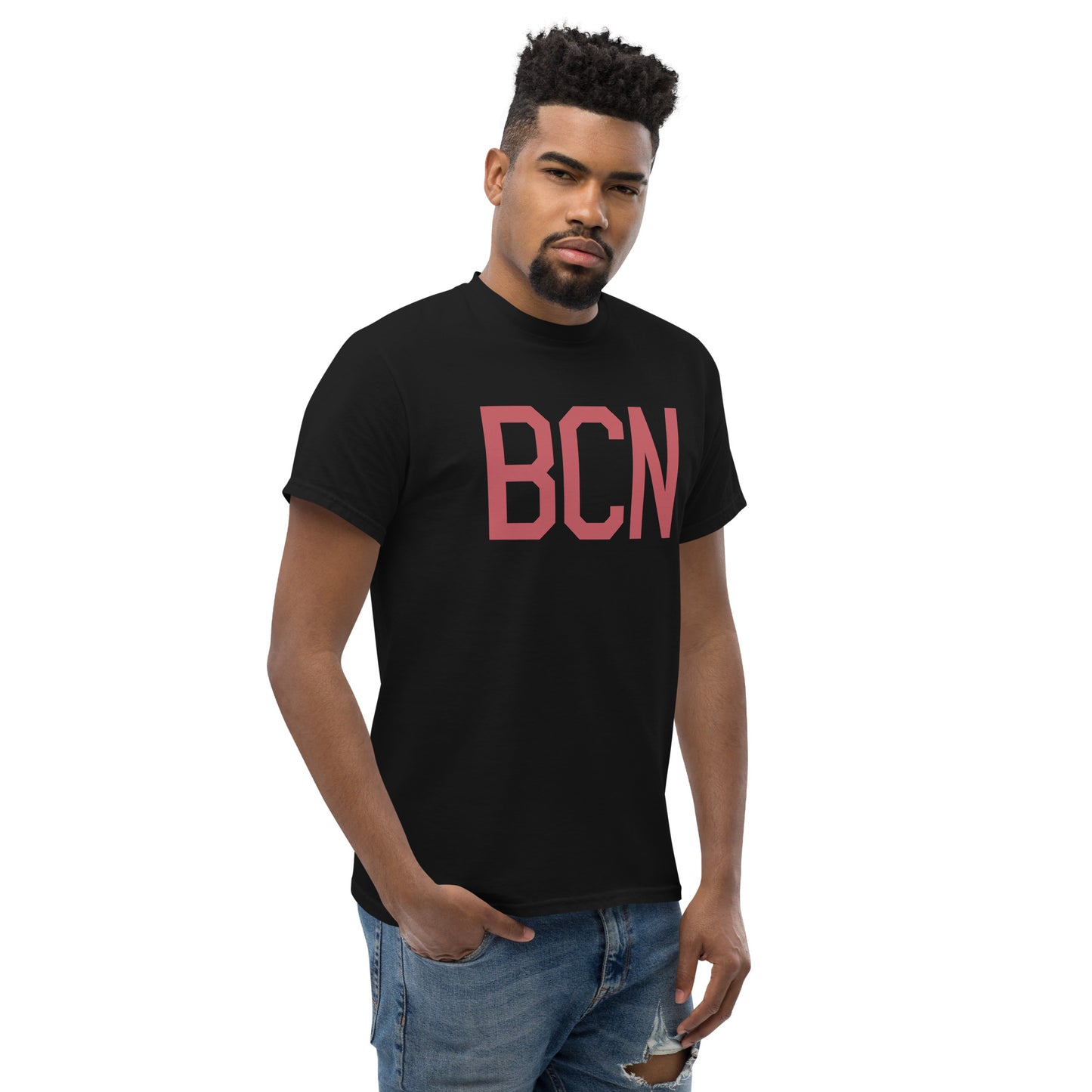 BCN Barcelona Men's T-Shirt • Air Force Lettering in Deep Pink • YHM Designs - Image 08