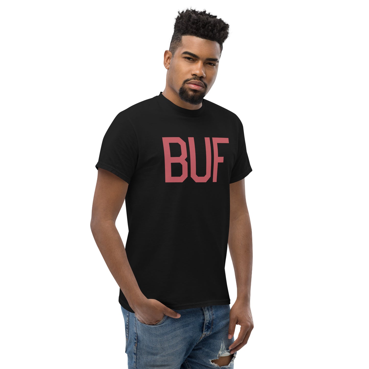 Aviation Enthusiast Men's Tee - Deep Pink Graphic • BUF Buffalo • YHM Designs - Image 08