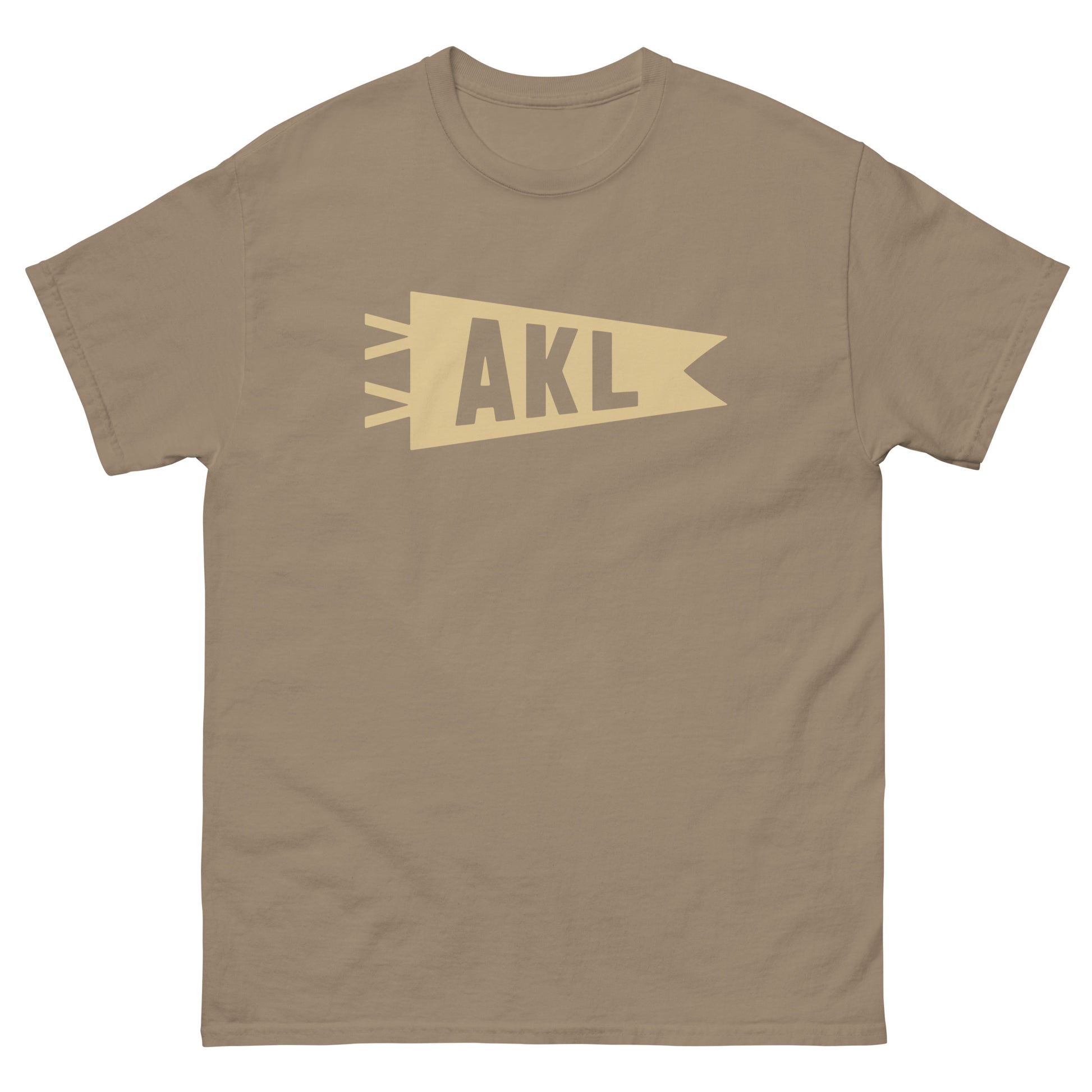 AKL Auckland Men's T-Shirt • Banner Design in Light Brown • YHM Designs - Image 02