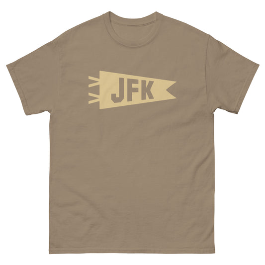 JFK New York City Men's T-Shirt • Banner Design in Light Brown • YHM Designs - Image 02