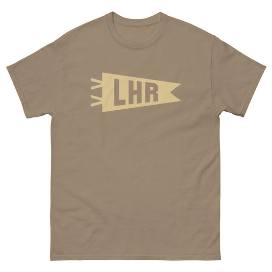 LHR London Men's T-Shirt • Banner Design in Light Brown • YHM Designs - Image 02
