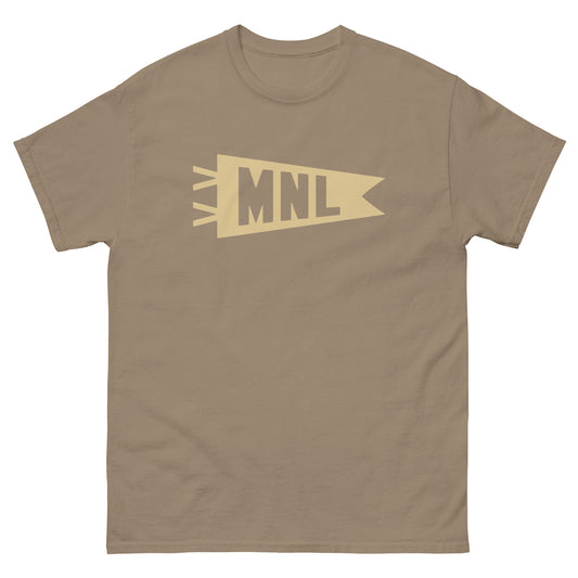 MNL Manila Men's T-Shirt • Banner Design in Light Brown • YHM Designs - Image 02