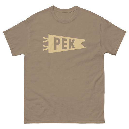 PEK Beijing Men's T-Shirt • Banner Design in Light Brown • YHM Designs - Image 02