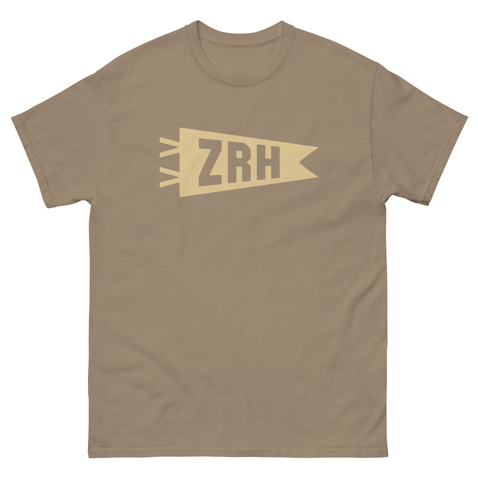 ZRH Zurich Men's T-Shirt • Banner Design in Light Brown • YHM Designs - Image 02