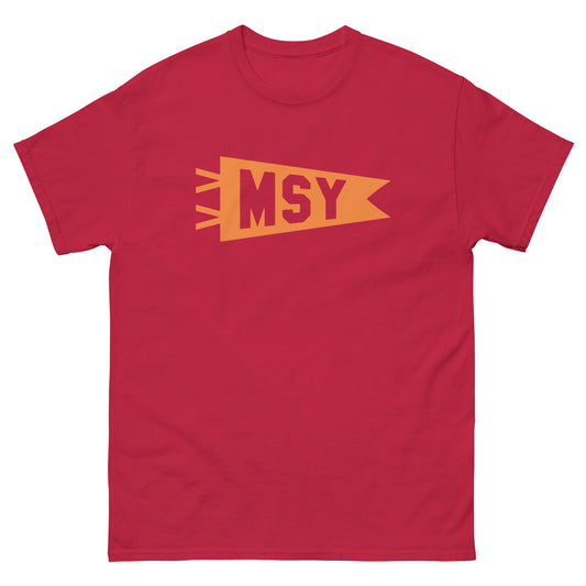MSY New Orleans Men's T-Shirt • Banner Design in Orange • YHM Designs - Image 01