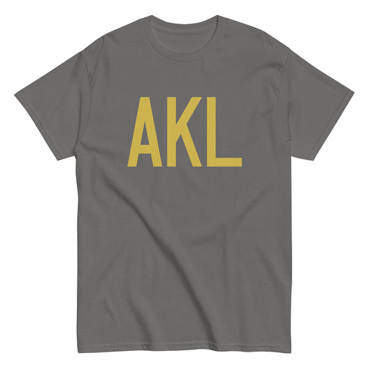 AKL Auckland Men's T-Shirt • Air Force Lettering in Old Gold • YHM Designs - Image 01