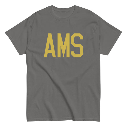 AMS Amsterdam Men's T-Shirt • Air Force Lettering in Old Gold • YHM Designs - Image 01