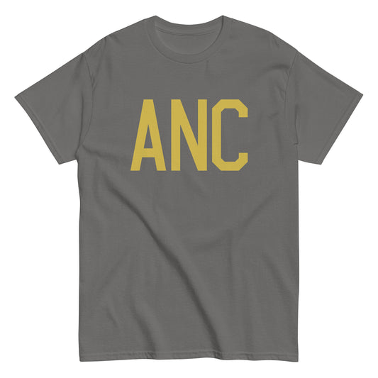ANC Anchorage Men's T-Shirt • Air Force Lettering in Old Gold • YHM Designs - Image 01