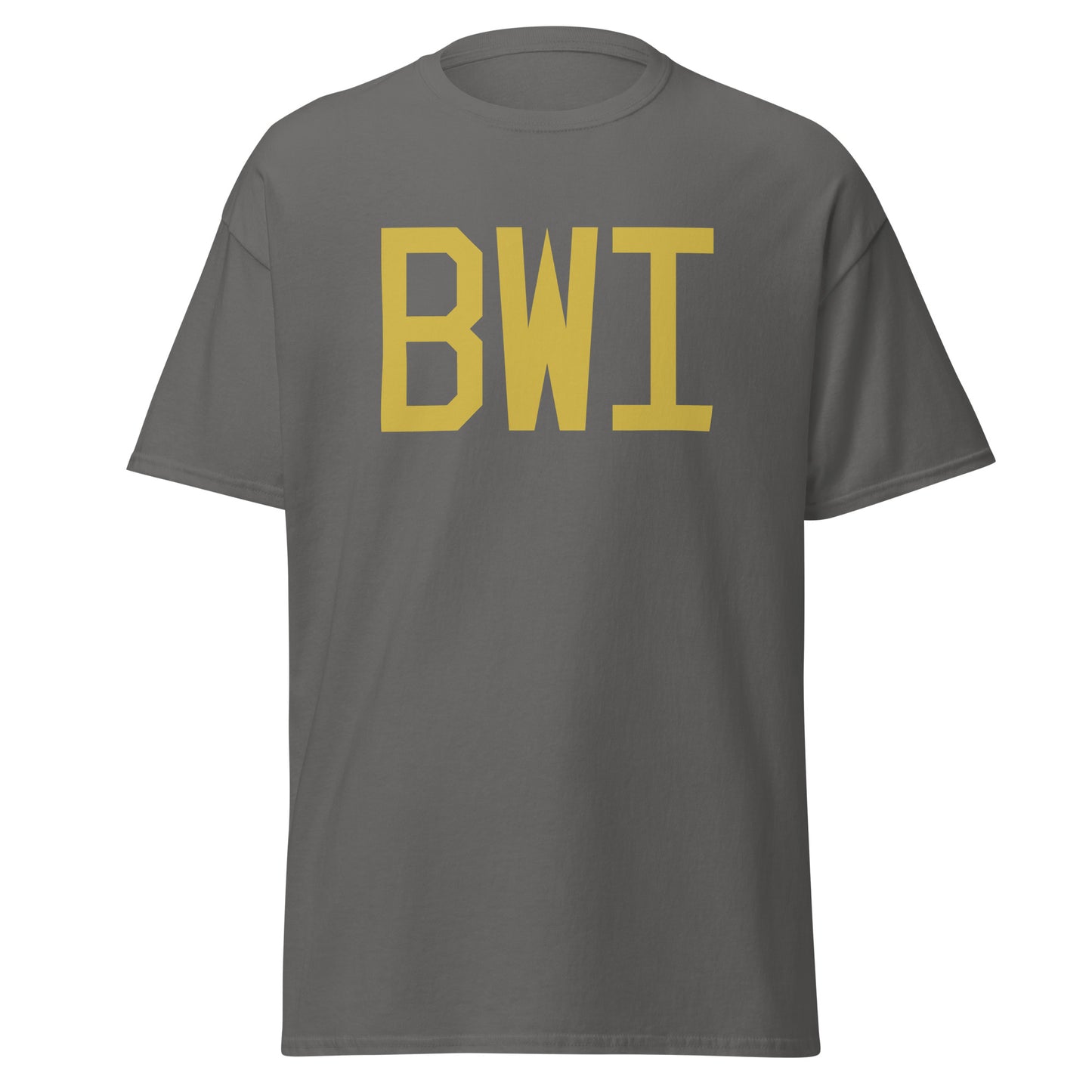 BWI Baltimore Men's T-Shirt • Air Force Lettering in Old Gold • YHM Designs - Image 05