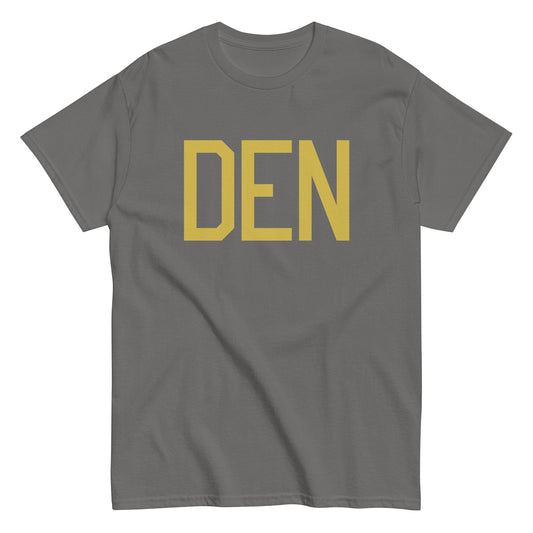DEN Denver Men's T-Shirt • Air Force Lettering in Old Gold • YHM Designs - Image 01