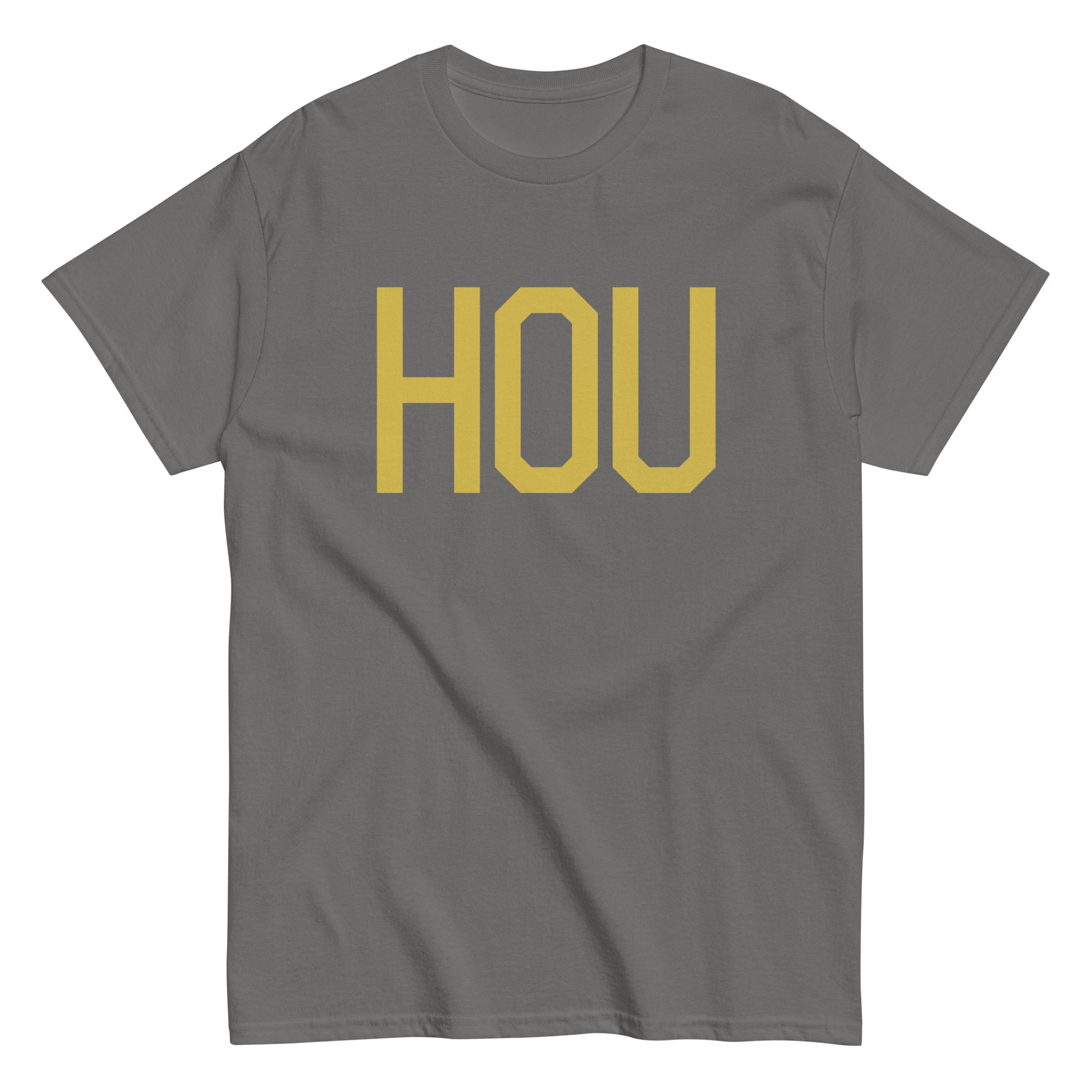 HOU Houston Men's T-Shirt • Air Force Lettering in Old Gold • YHM Designs - Image 01