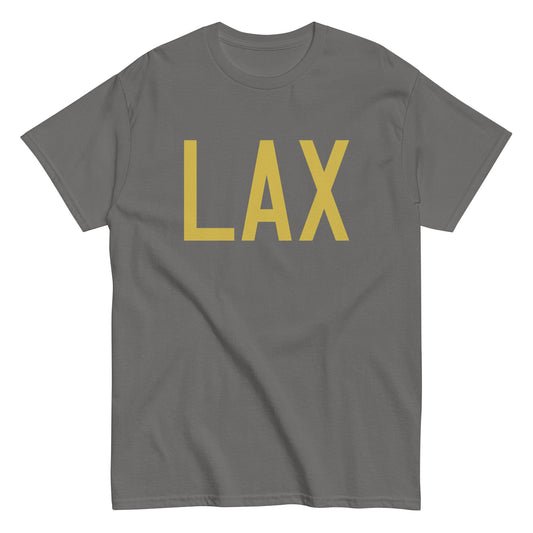 LAX Los Angeles Men's T-Shirt • Air Force Lettering in Old Gold • YHM Designs - Image 01