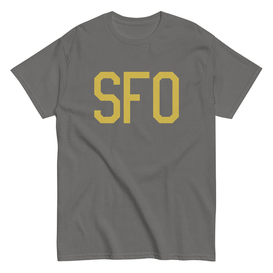 Aviation Enthusiast Men's Tee - Old Gold Graphic • SFO San Francisco • YHM Designs - Image 01