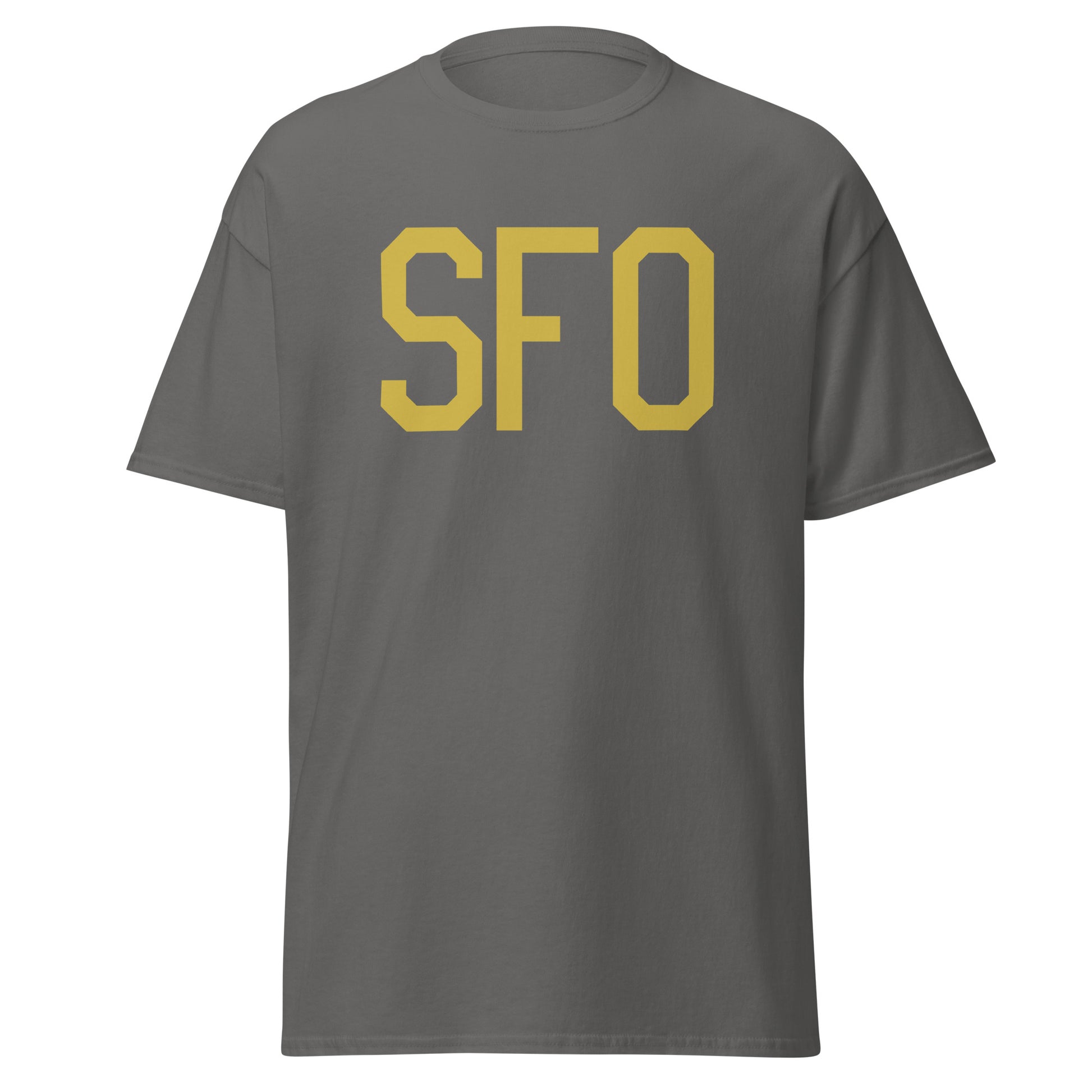 Aviation Enthusiast Men's Tee - Old Gold Graphic • SFO San Francisco • YHM Designs - Image 05