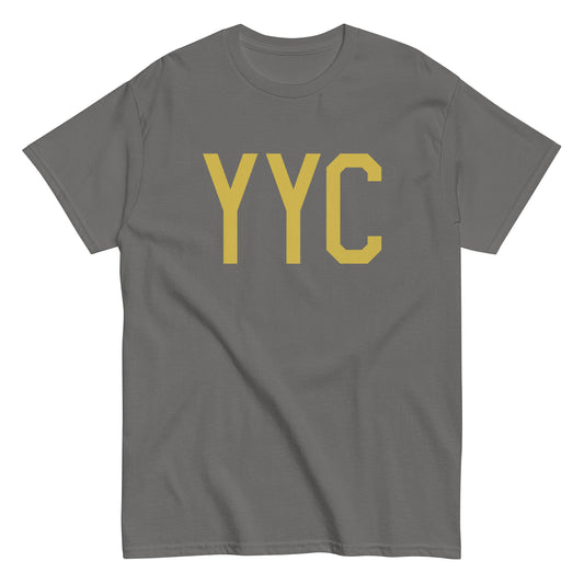 YYC Calgary Men's T-Shirt • Air Force Lettering in Old Gold • YHM Designs - Image 01