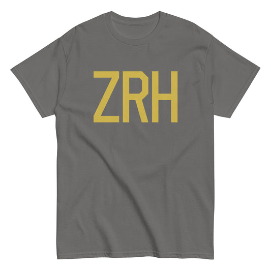 ZRH Zurich Men's T-Shirt • Air Force Lettering in Old Gold • YHM Designs - Image 01