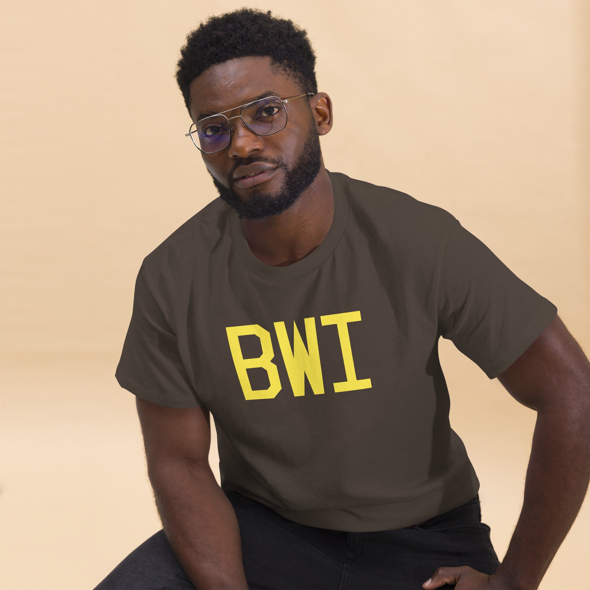 Aviation-Theme Men's T-Shirt - Yellow Graphic • BWI Baltimore • YHM Designs - Image 03