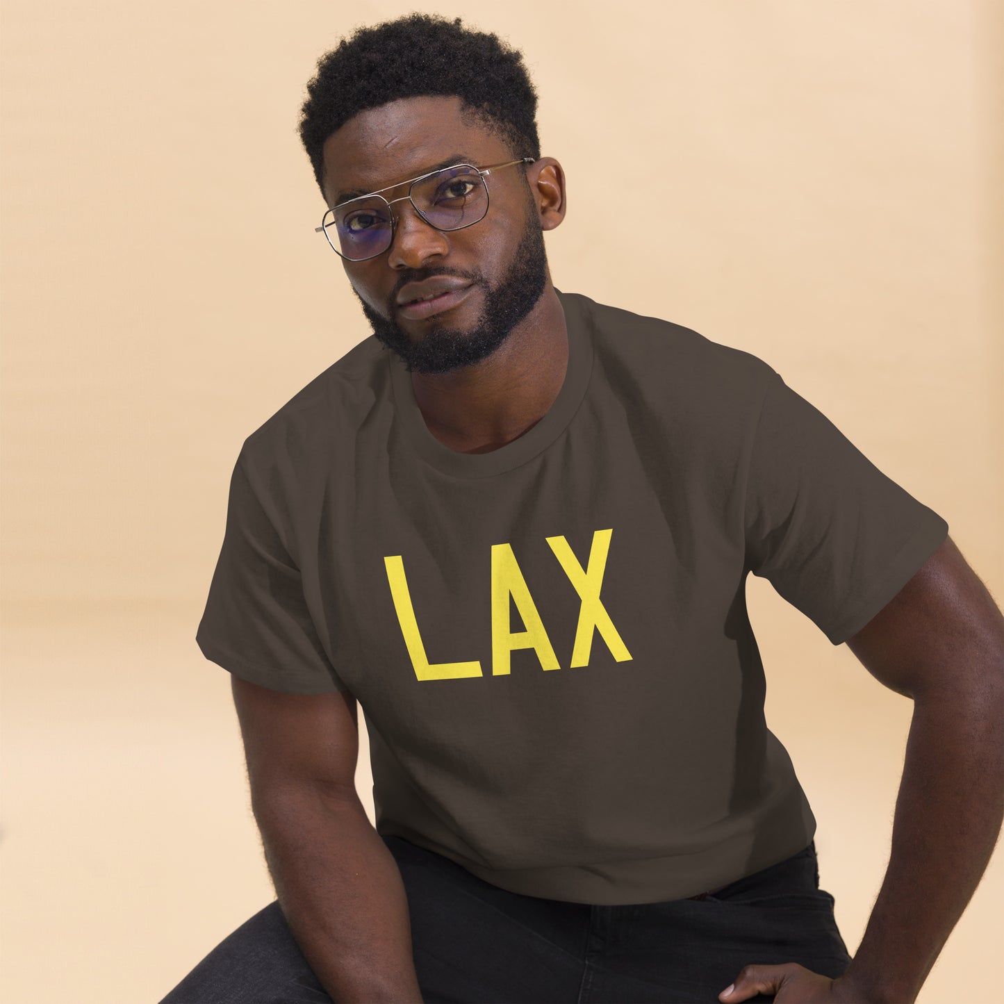 Aviation-Theme Men's T-Shirt - Yellow Graphic • LAX Los Angeles • YHM Designs - Image 03