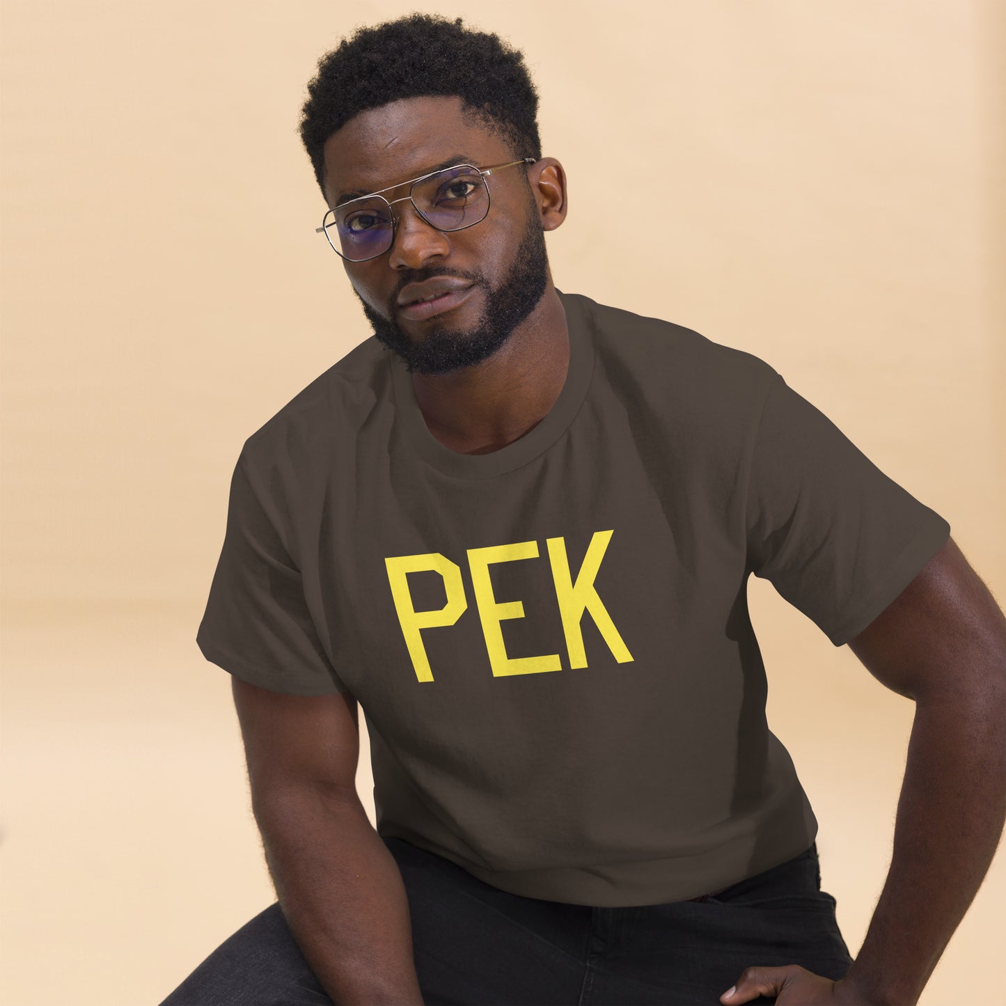 PEK Beijing Men's T-Shirt • Air Force Lettering in Yellow • YHM Designs - Image 03