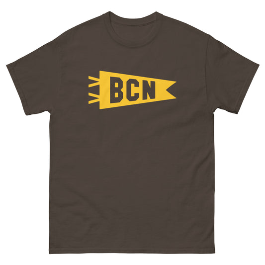 BCN Barcelona Men's T-Shirt • Banner Design in Yellow • YHM Designs - Image 01