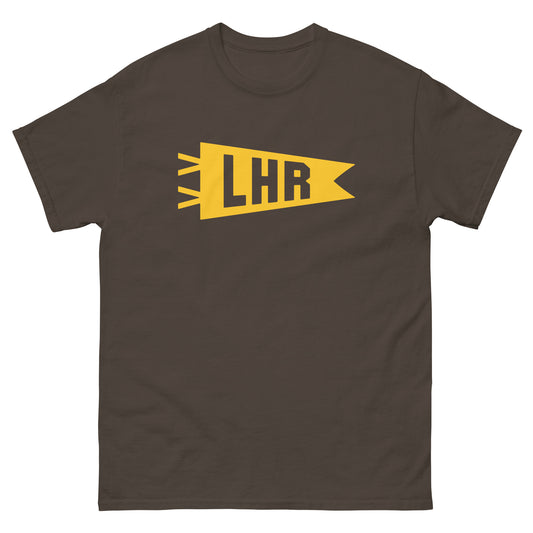 Airport Code Men's T-Shirt - Yellow Graphic • LHR London • YHM Designs - Image 01