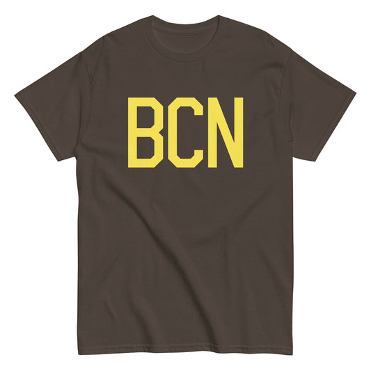BCN Barcelona Men's T-Shirt • Air Force Lettering in Yellow • YHM Designs - Image 01