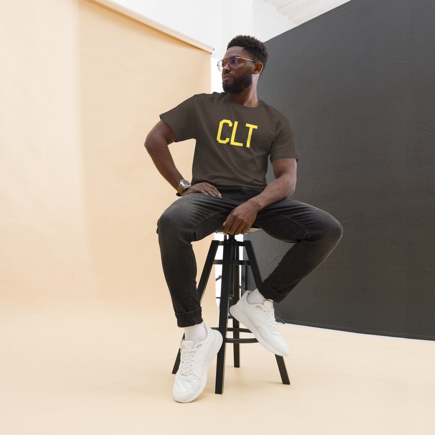 Aviation-Theme Men's T-Shirt - Yellow Graphic • CLT Charlotte • YHM Designs - Image 04