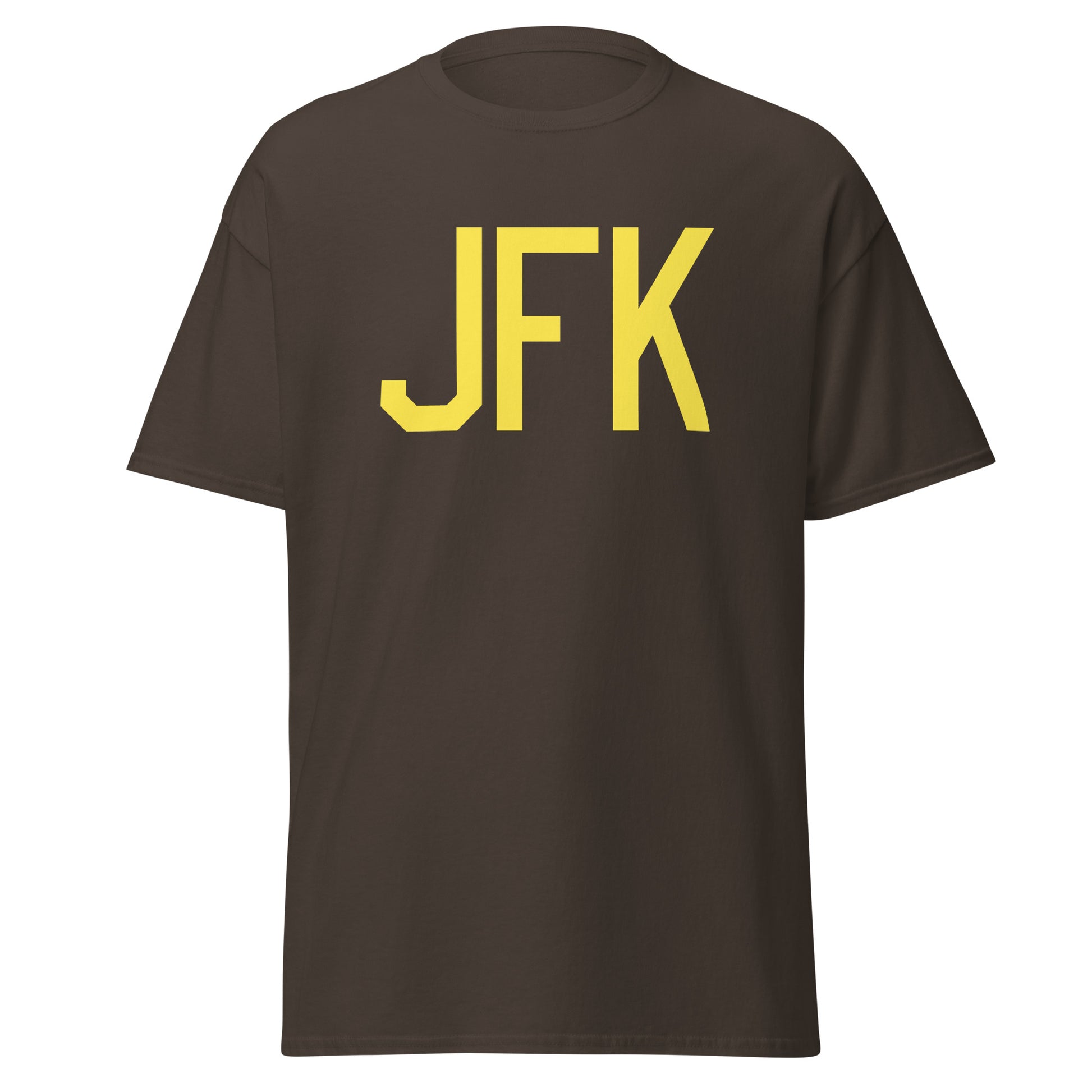 JFK New York City Men's T-Shirt • Air Force Lettering in Yellow • YHM Designs - Image 05