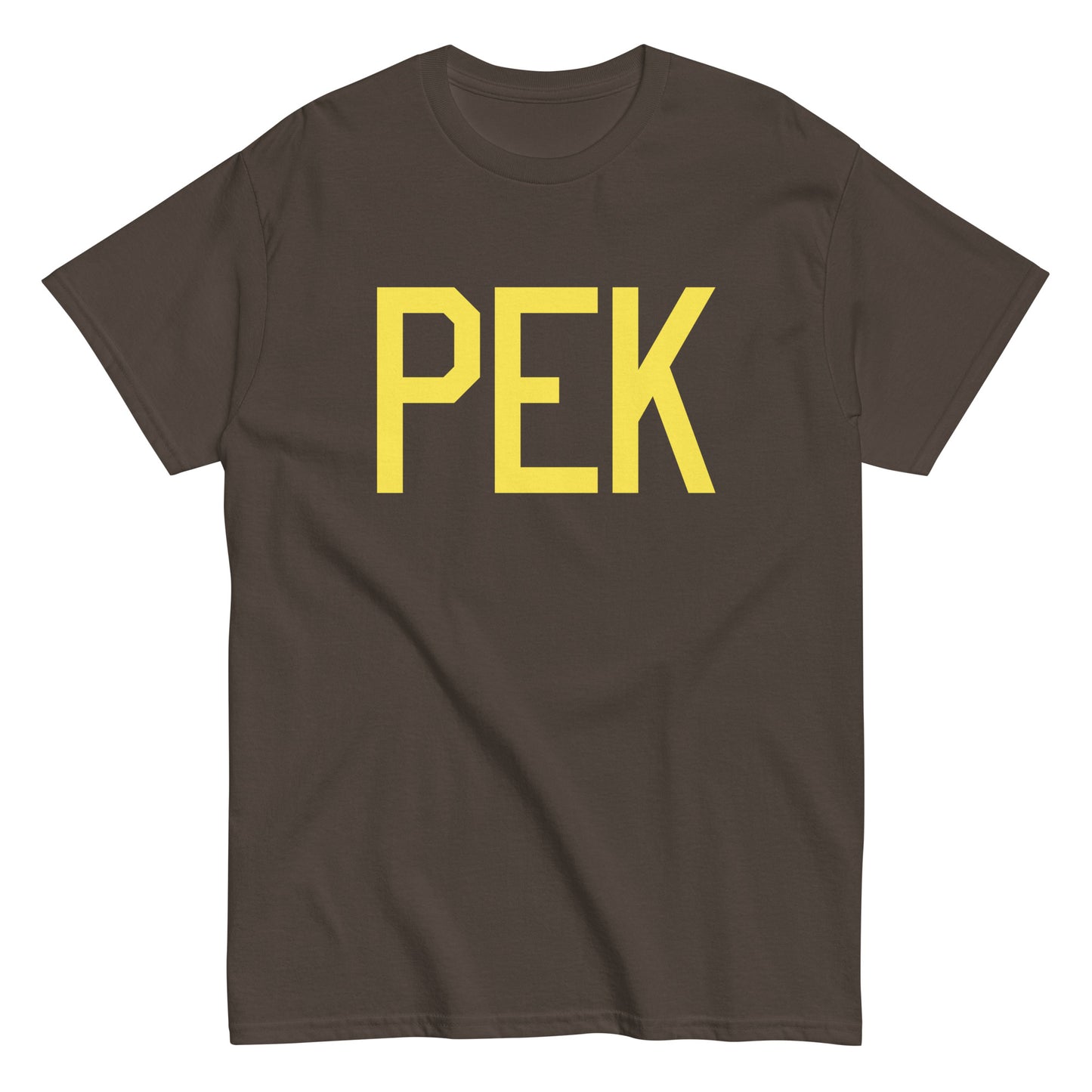 PEK Beijing Men's T-Shirt • Air Force Lettering in Yellow • YHM Designs - Image 01
