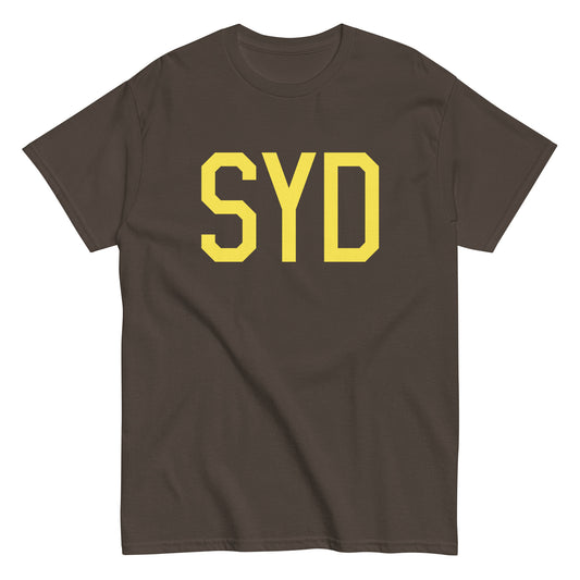 SYD Sydney Men's T-Shirt • Air Force Lettering in Yellow • YHM Designs - Image 01