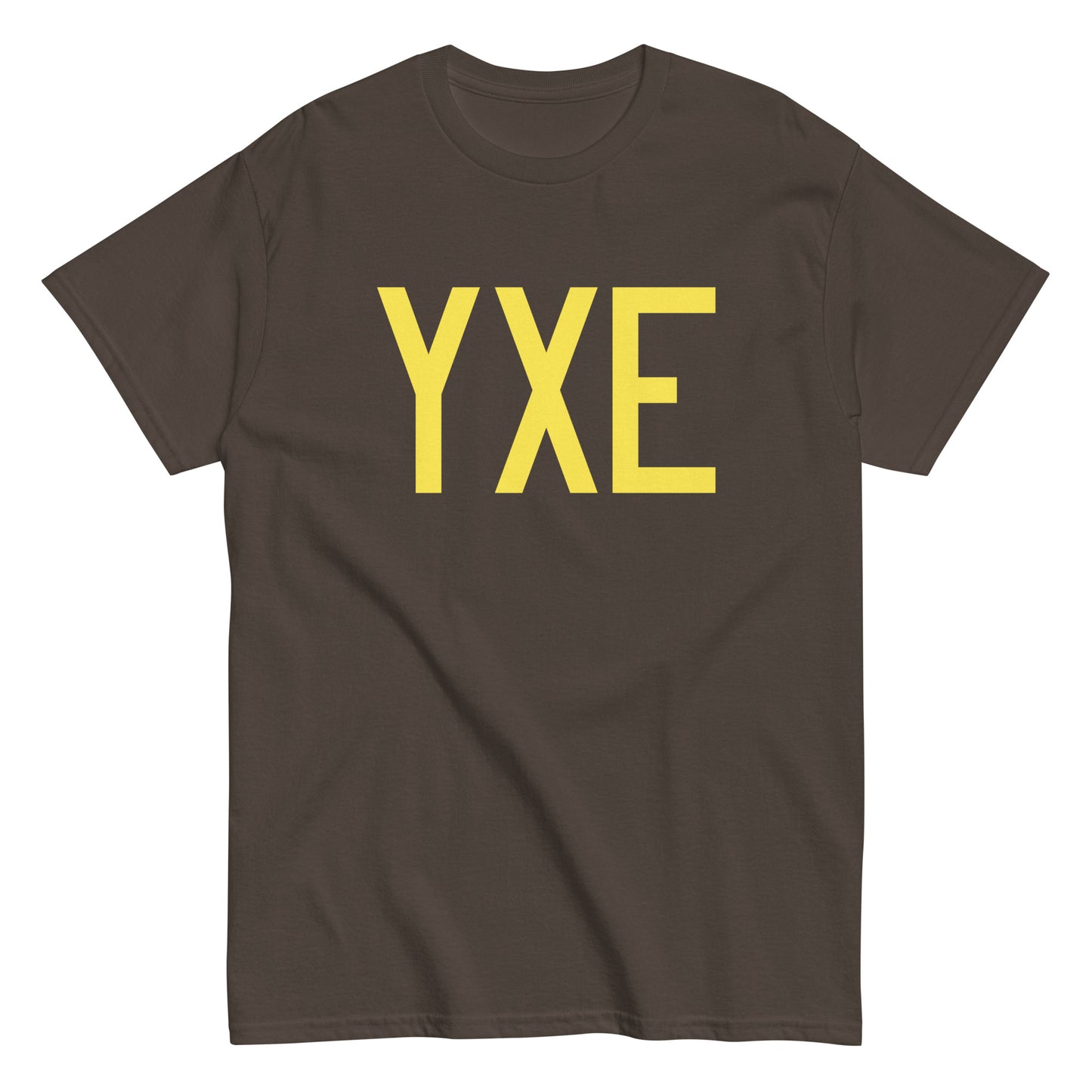 YXE Saskatoon Men's T-Shirt • Air Force Lettering in Yellow • YHM Designs - Image 01