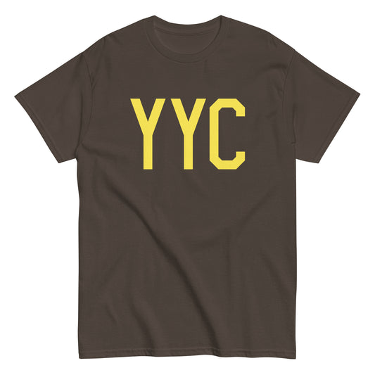 YYC Calgary Men's T-Shirt • Air Force Lettering in Yellow • YHM Designs - Image 01