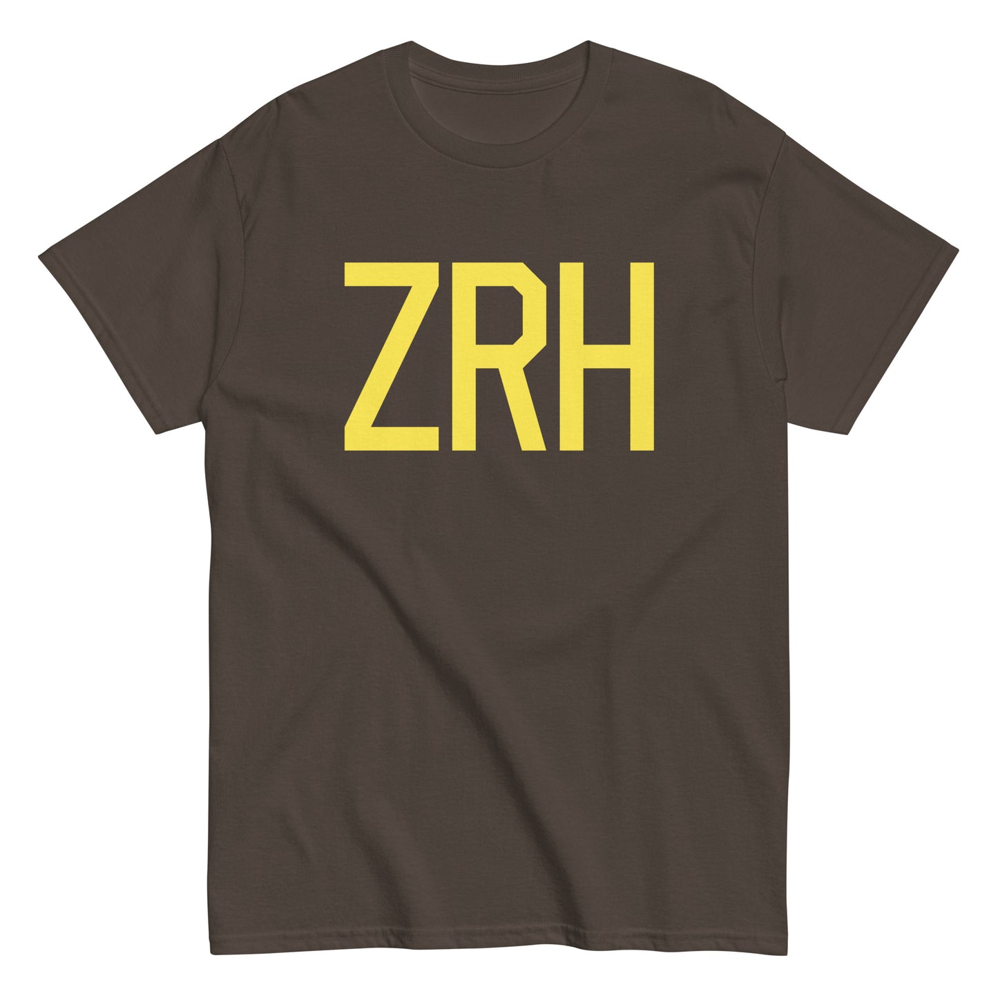ZRH Zurich Men's T-Shirt • Air Force Lettering in Yellow • YHM Designs - Image 01
