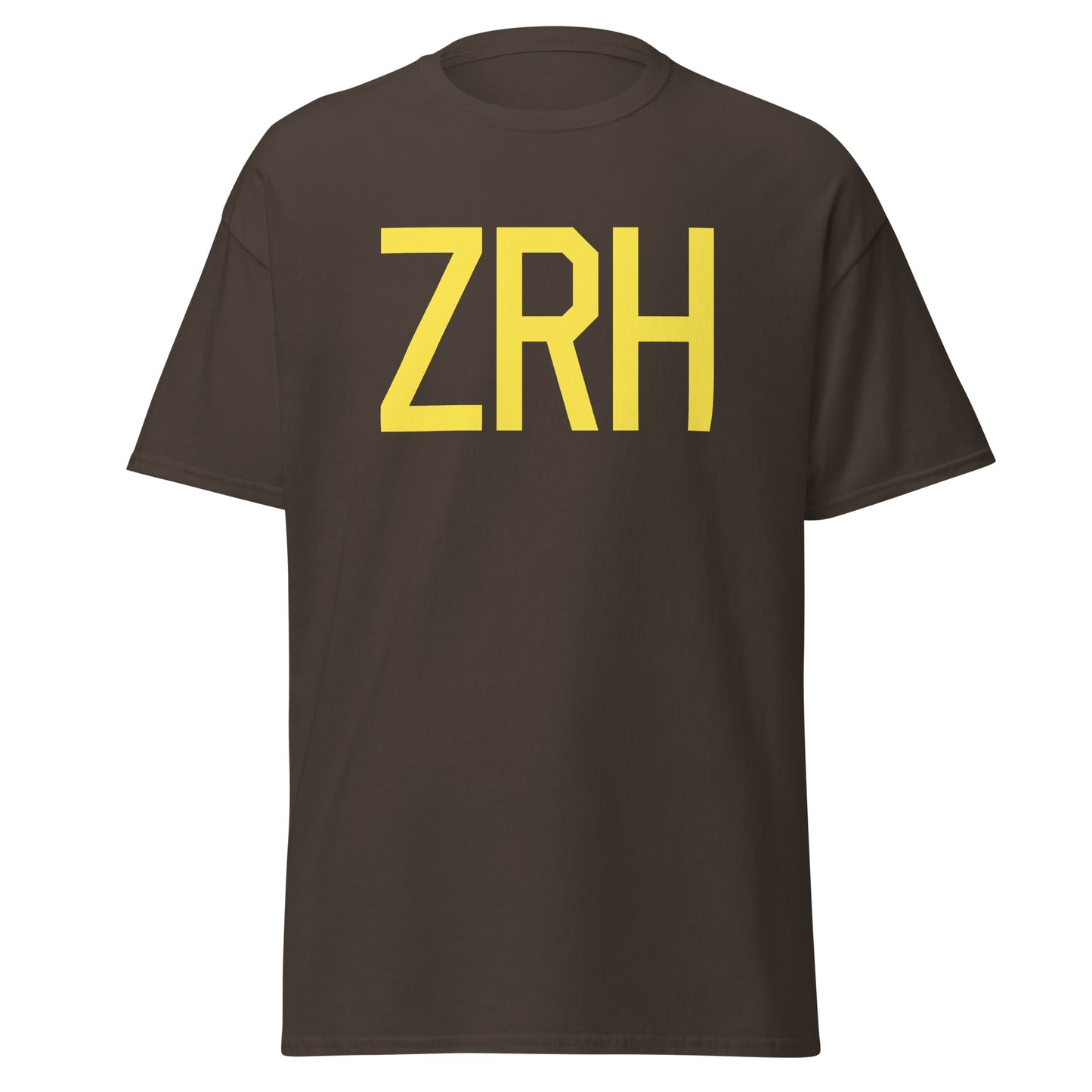 ZRH Zurich Men's T-Shirt • Air Force Lettering in Yellow • YHM Designs - Image 05