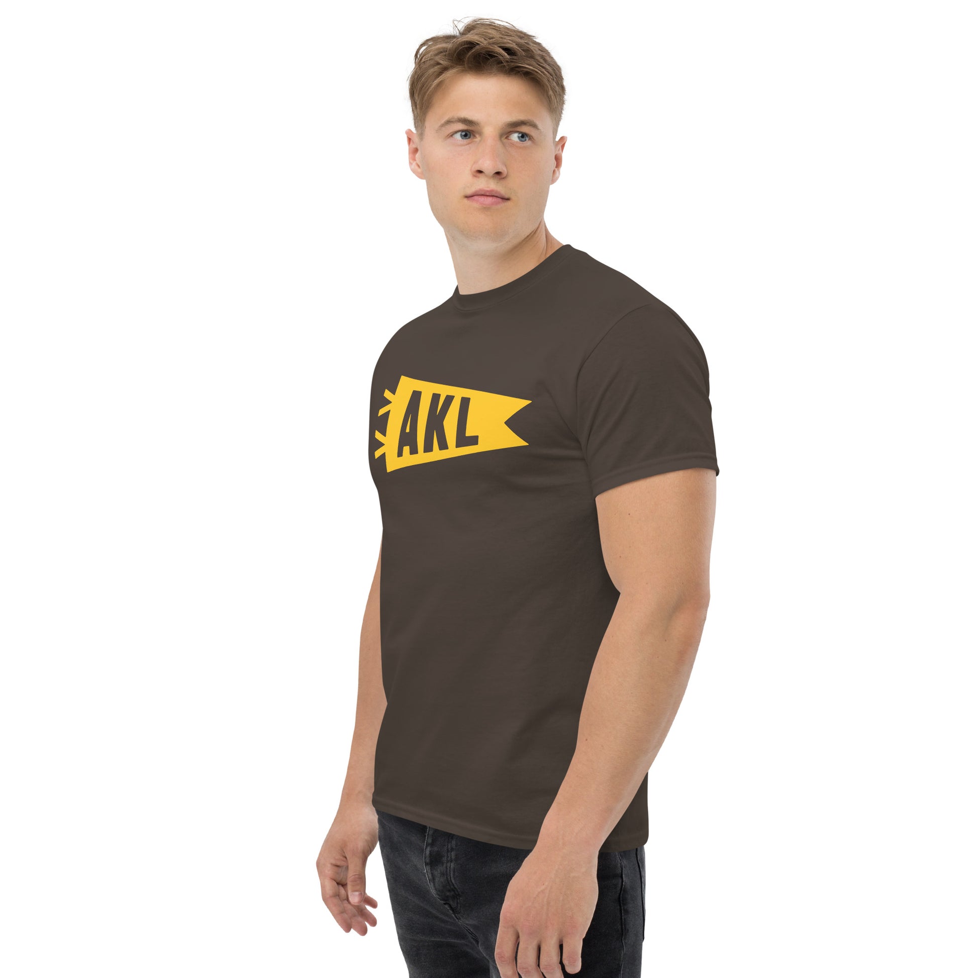 AKL Auckland Men's T-Shirt • Banner Design in Yellow • YHM Designs - Image 05